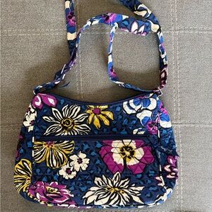 Vera Bradley Navy Floral Quilted Crossbody with Purple & Yellow Accents